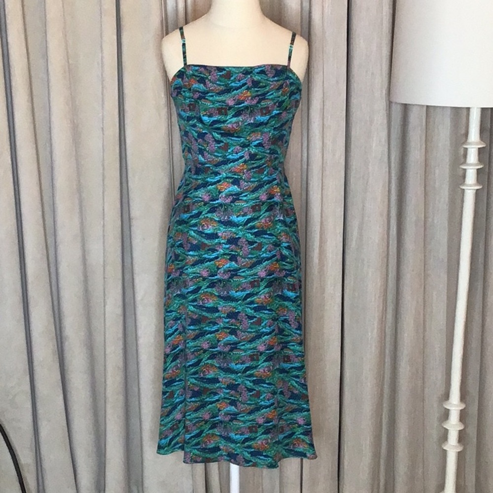 HVN Printed Silk Strappy Dress